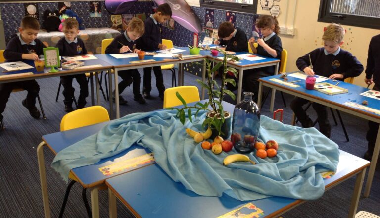 Year 2 Still life paintings inspired by David Hockney
