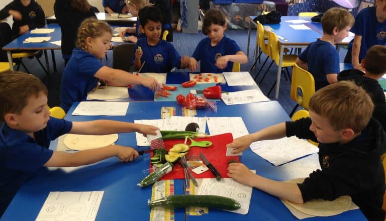 Year 2 make healthy wraps in DT